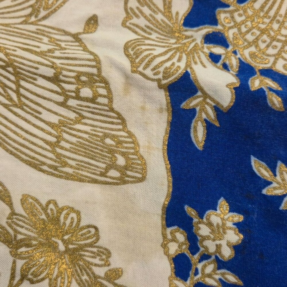 Vintage Butterfly Scarf Blue Gold Boho Headscarf Square Kerchief Wrap Bandana - Picture 4 of 13